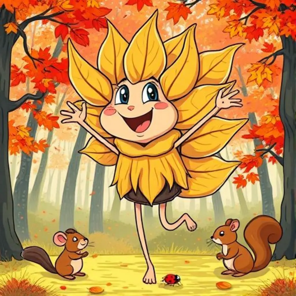 Ramo, el manojo de hojas, feliz y confiado, siendo levantado por el viento en el bosque.