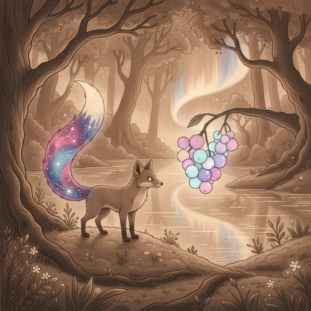 Fael se maravilla al ver sus sueños reflejados en las bayas y su cola.