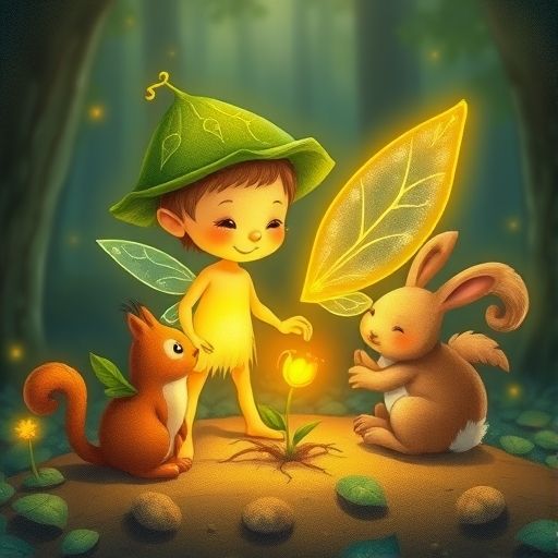 Pico ayuda a un pajarito a plantar la semilla brillante, y una flor mágica empieza a crecer.
