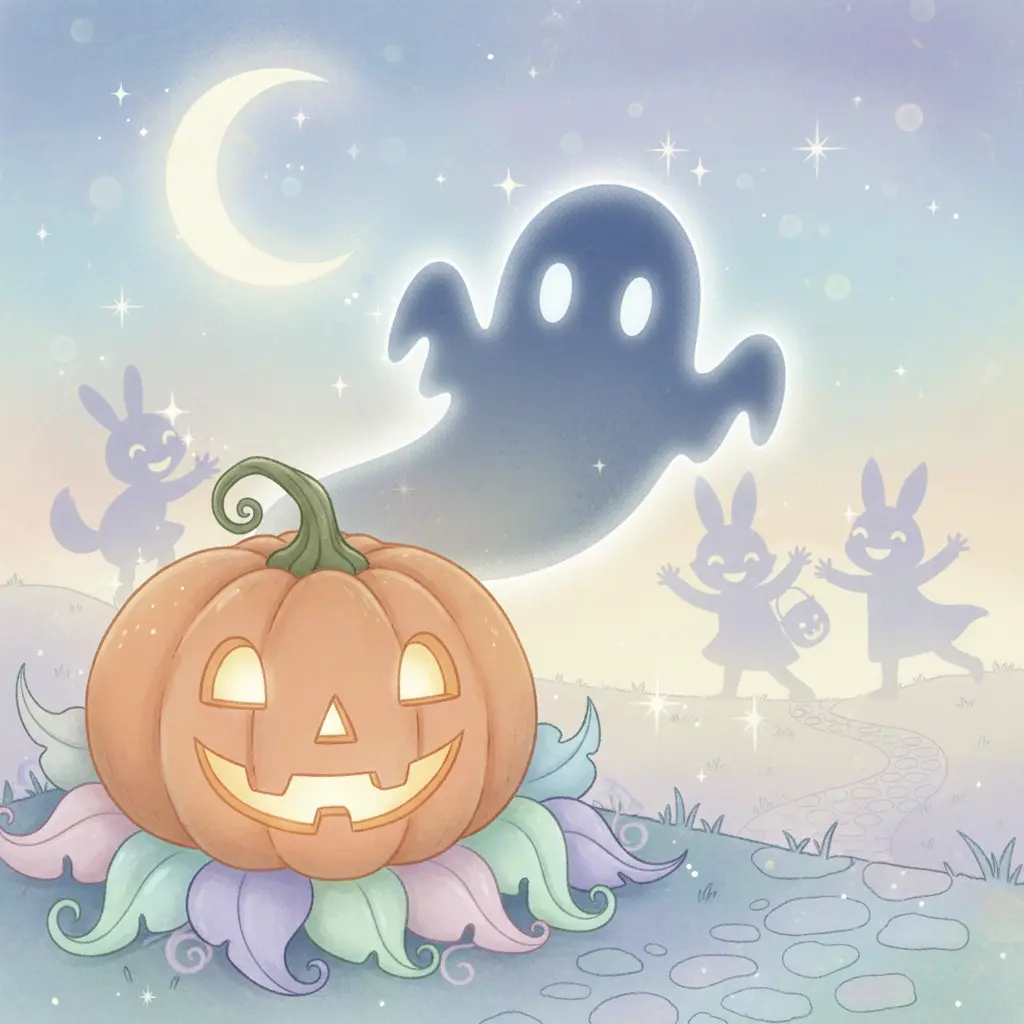 Niños felices persiguen las formas juguetones de La Sombra Juguetona en el jardín, disfrutando de la noche de Halloween.