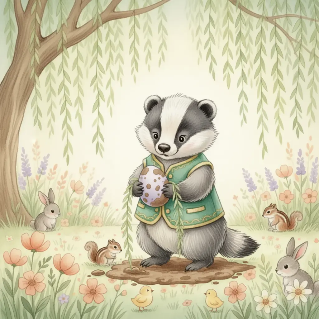 Bruno usa ramas de sauce para sacar el huevo del barro.