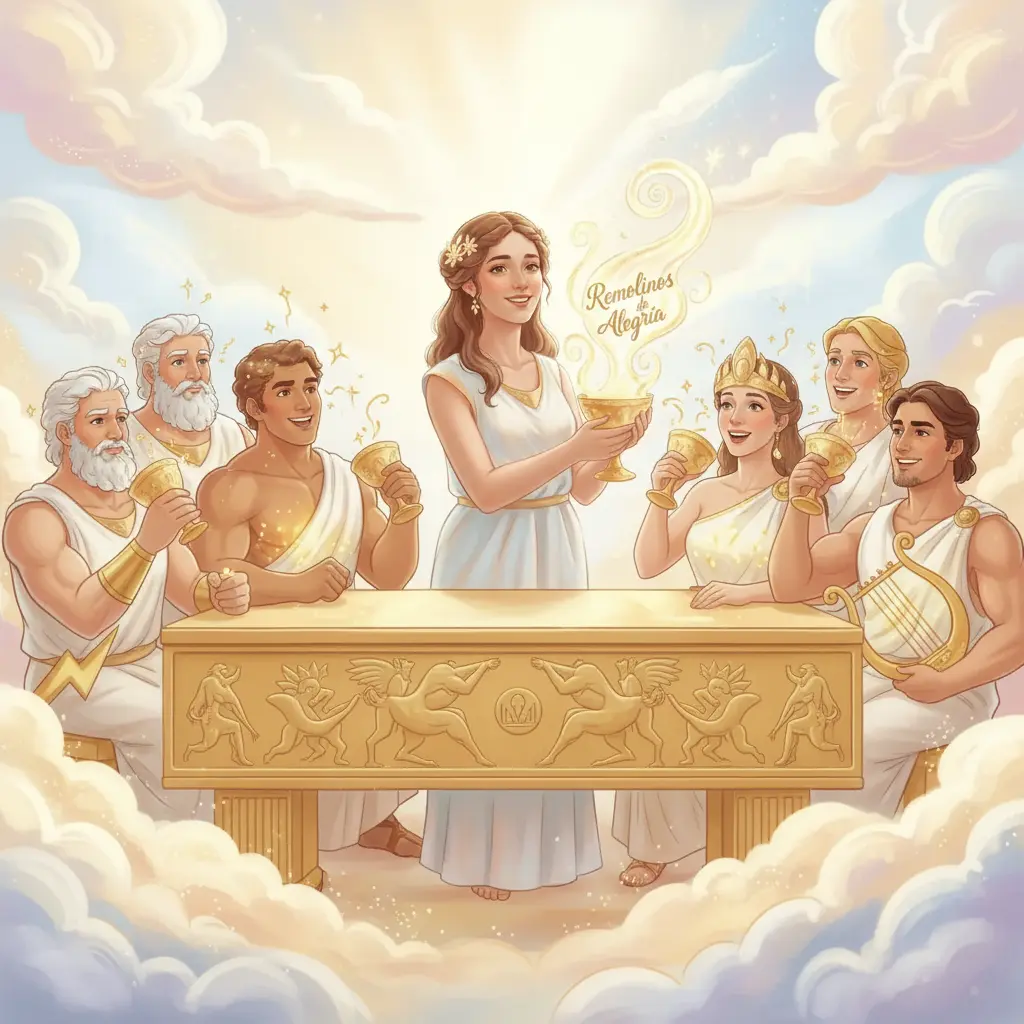 Los dioses prueban el néctar mágico y muestran alegría.