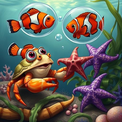 Caparazón muestra las burbujas de sueños a la estrella de mar Lila y al pez payaso Rayo.
