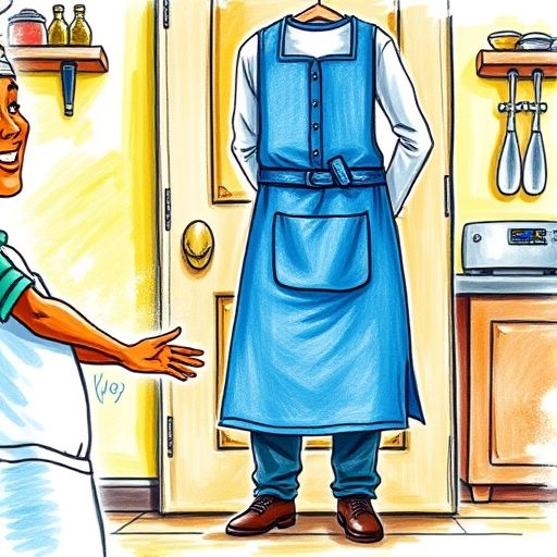 Aventurero de vuelta en la cocina, le susurra ideas a la cocinera.