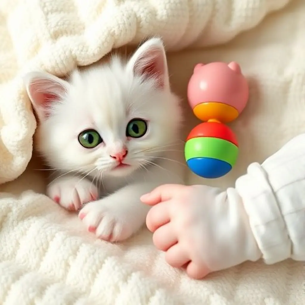 Bigotes se asoma y ve al bebé Leo intentando alcanzar un sonajero.