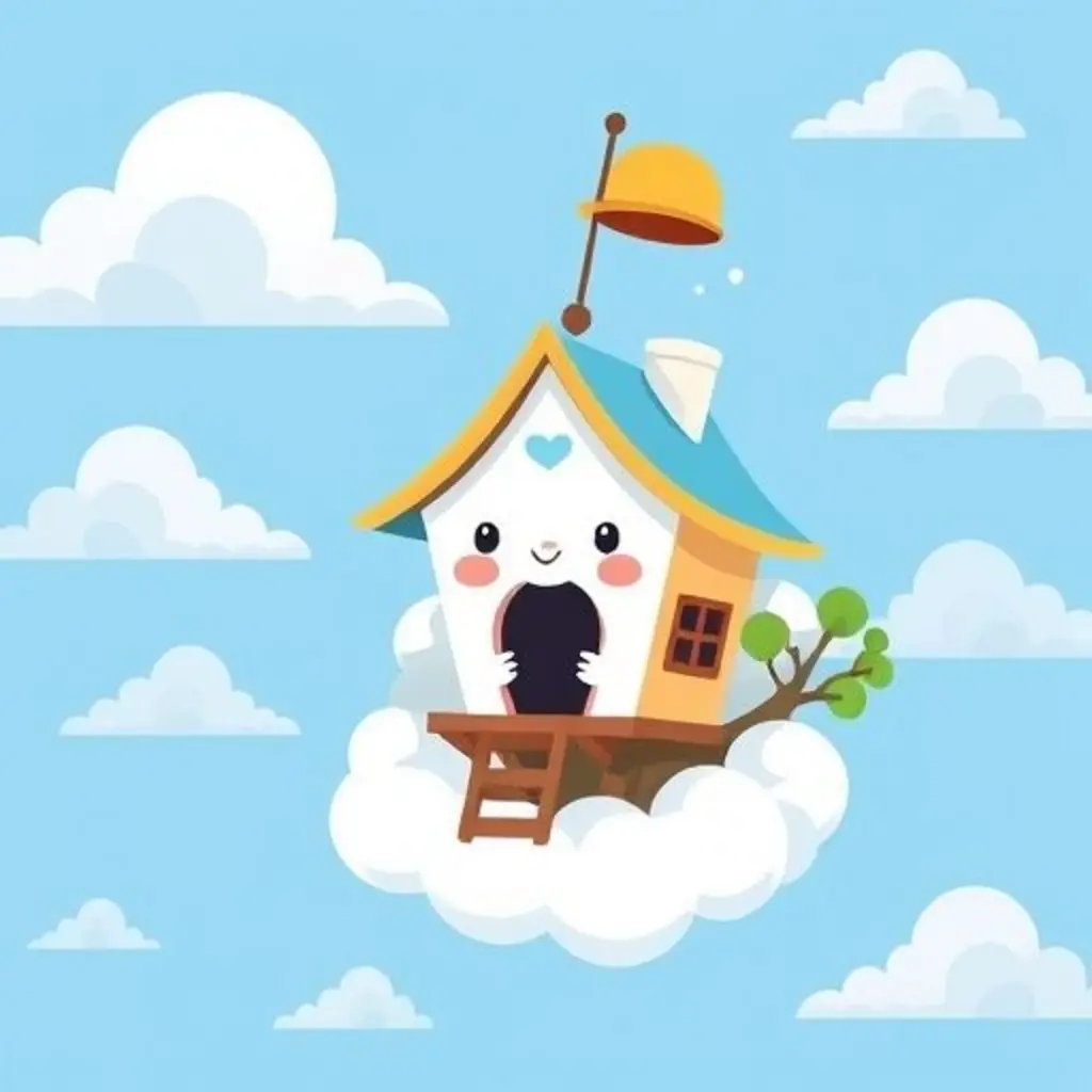 Nebulito en su casa del árbol, su sombrero se cae.