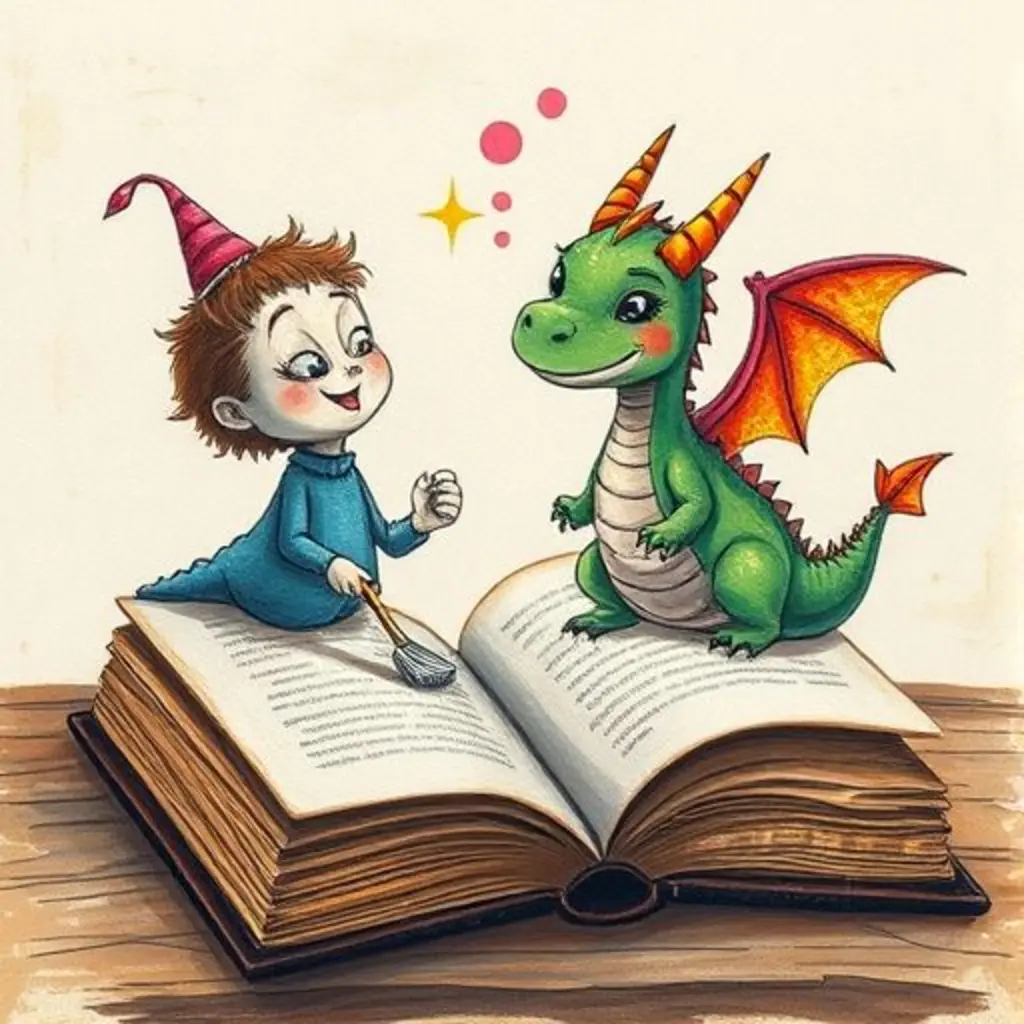 Brochita limpia un libro y un dragón de colores estornuda.