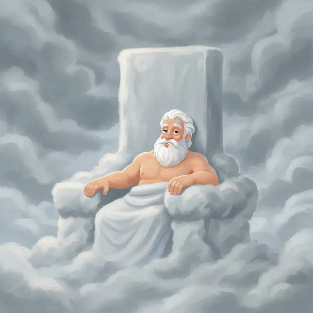 Zeus, el rey del Olimpo, se aburre de las nubes grises.