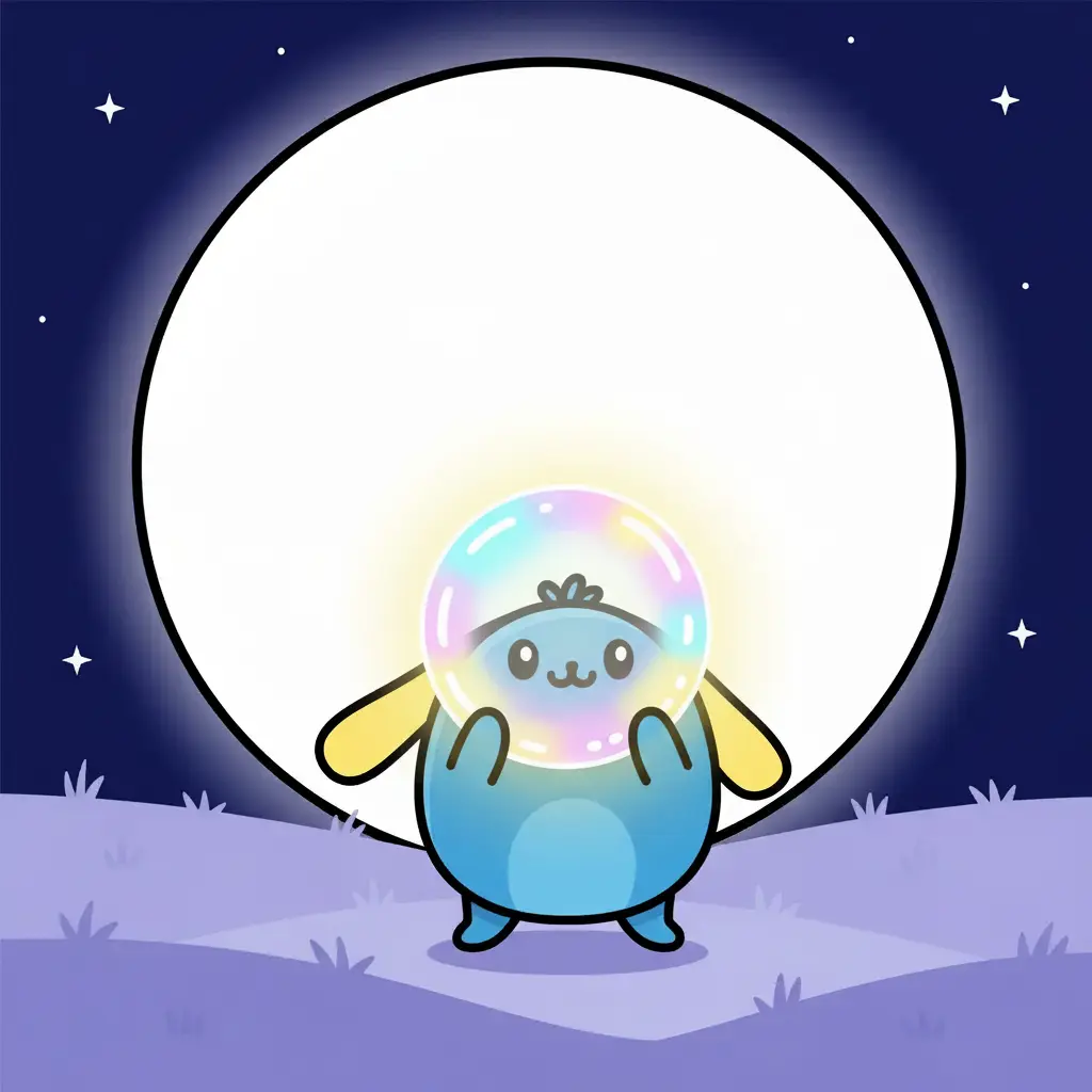 Nori acaricia los pétalos de una flor luminosa en el jardín de la luna.