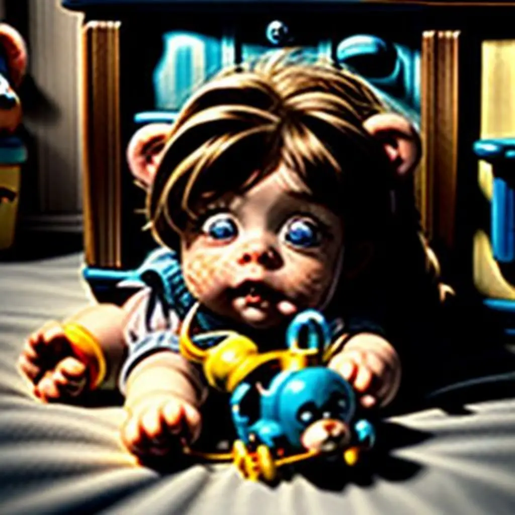 Silbatín rueda torpemente, casi choca con un osito de peluche que duerme.