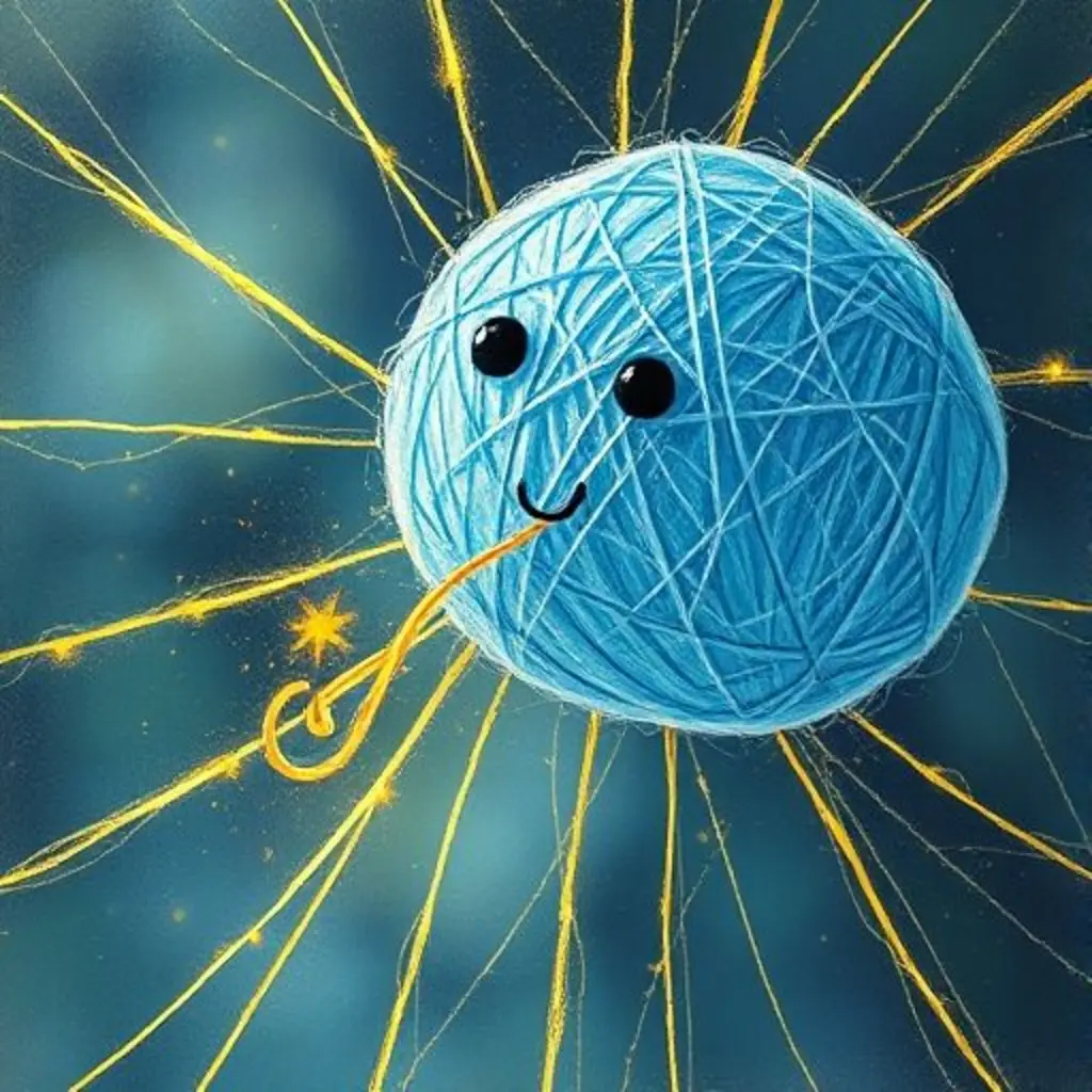 Bolita teje una telaraña de luz con un rayo de sol, atrapando el primer sueño olvidado: una cometa de dragón.