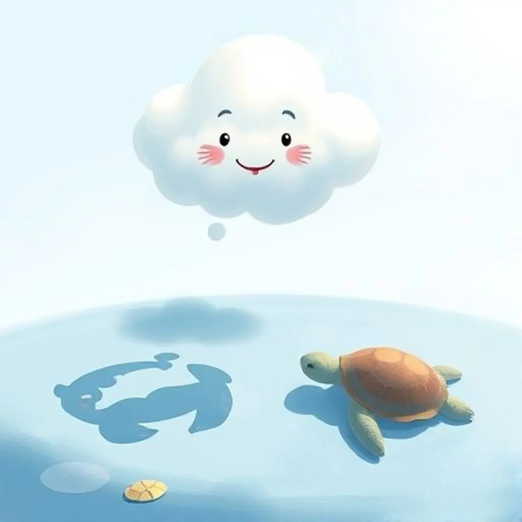 Algodón proyecta una sombra triste de pez sobre basura y una tortuga feliz sobre agua limpia.