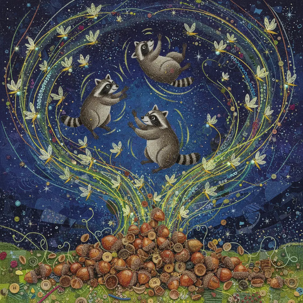 La torre se cae y los mapaches giran por el cielo con las luciérnagas.