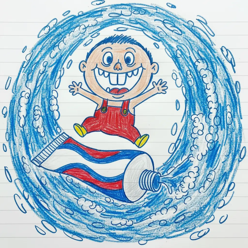 Tito salta sobre un tubo de pasta y una ola gigante de color azul lo cubre todo.