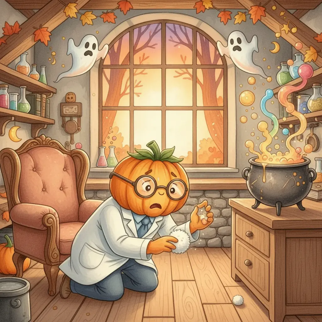 El Profesor Calabacín encuentra la primera pelusa mágica y la poción empieza a cantar.