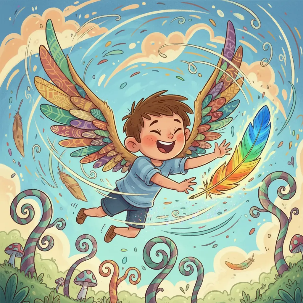 Ícaro ríe mientras persigue la pluma, que danza y se escabulle entre las nubes.