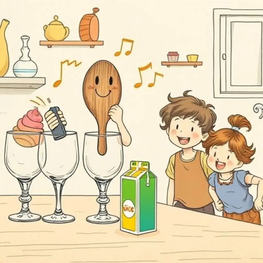 Dulce toca los vasos mientras los niños corren a la cocina y un zumo baila solo.