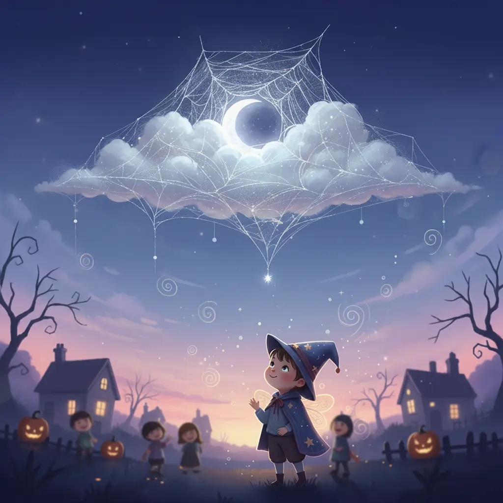 La Nube de Telaraña solita en el cielo de Halloween.