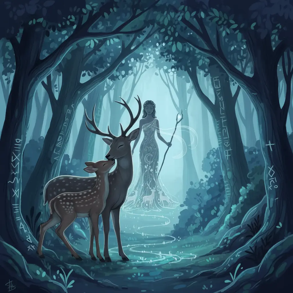 El cervatillo se reunió con su madre, y Artemisa lo observó con una sonrisa invisible, convertida en Guardián de Senderos.