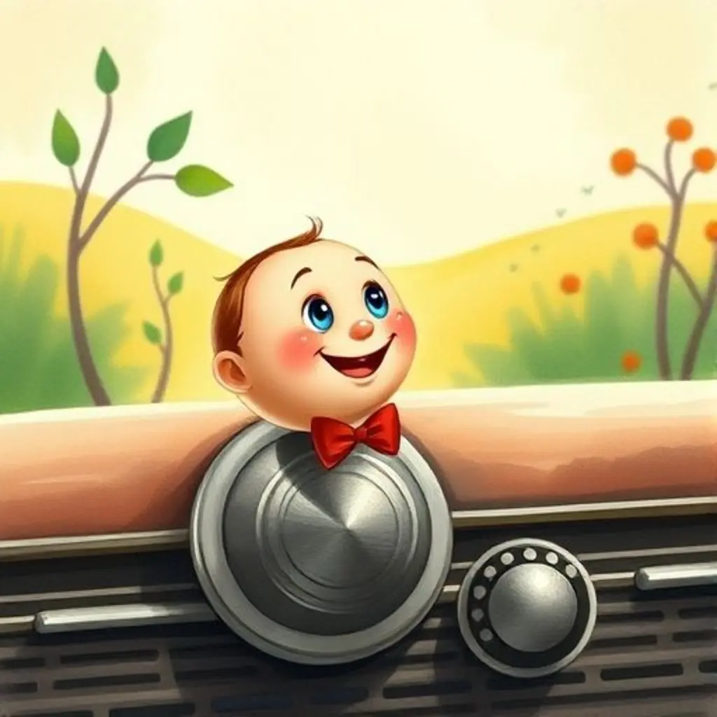 Sonido, el botón de radio, sonríe con gratitud y sabiduría.