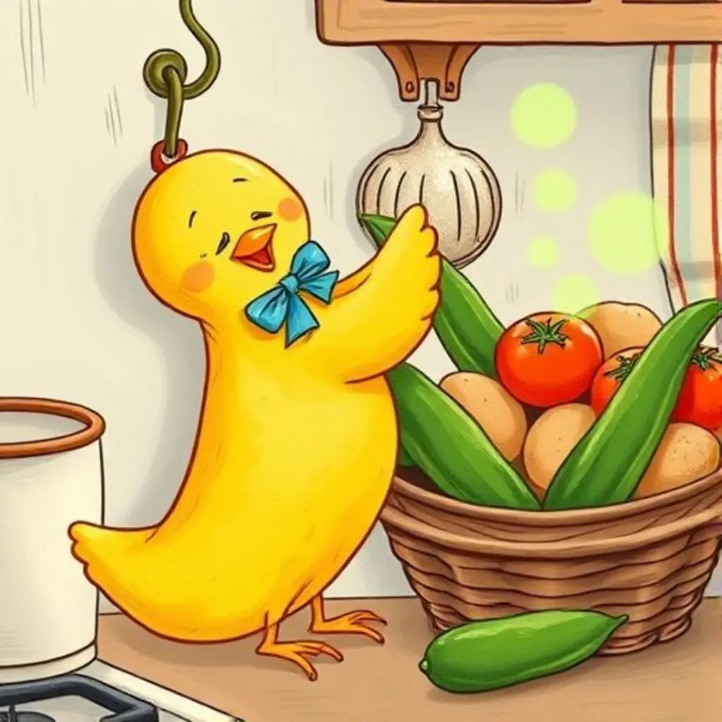 Patita Caliente canta a las verduras, que brillan y parecen bailar.