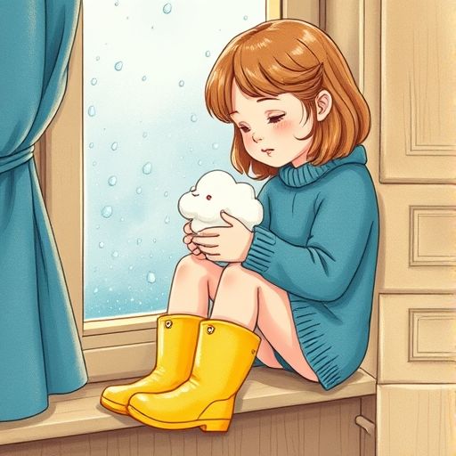 Lara y Nube en la ventana viendo la lluvia