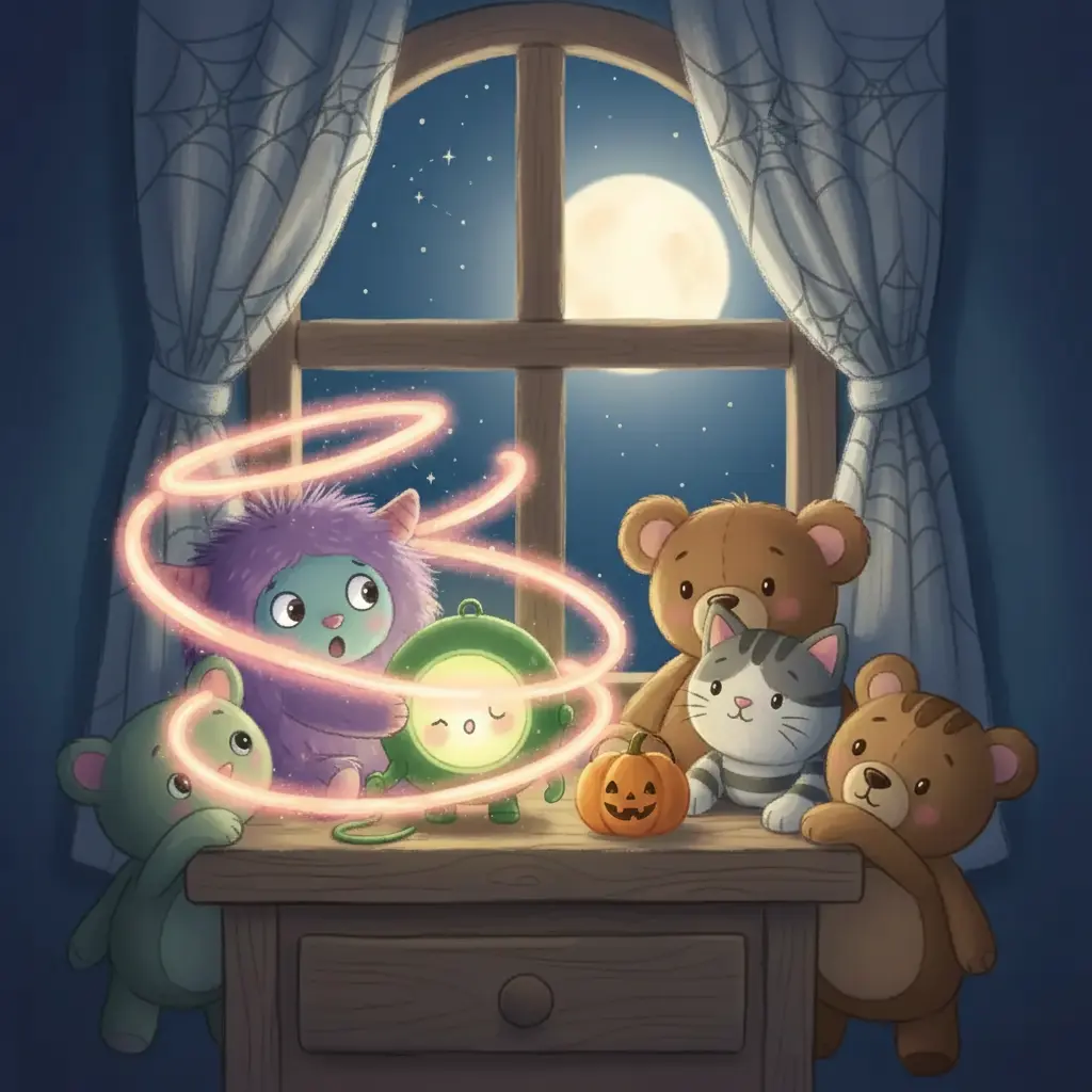 La luz de Luci se transforma en un abrazo cálido que envuelve a Conejo Blanquito.