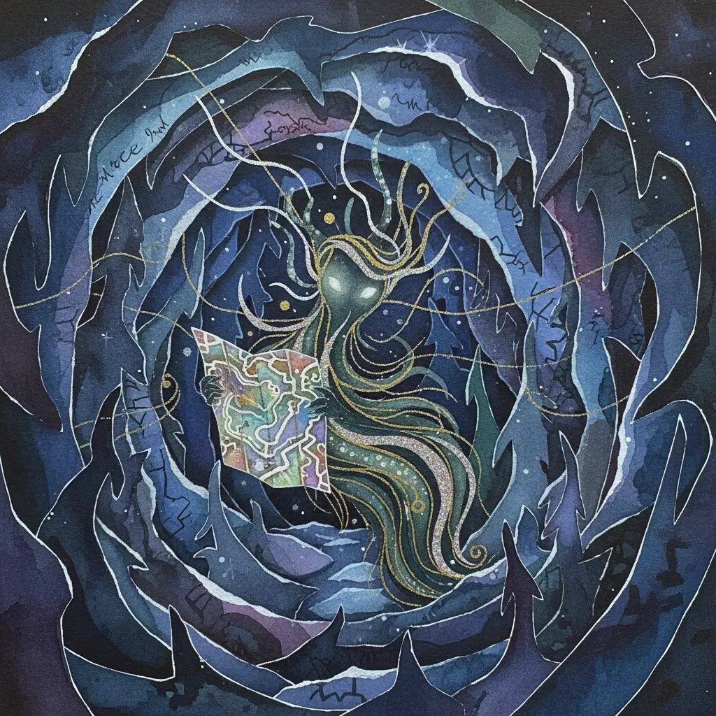 Brillo, sin su voz, entra en un laberinto de susurros con el mapa mágico en su mano.