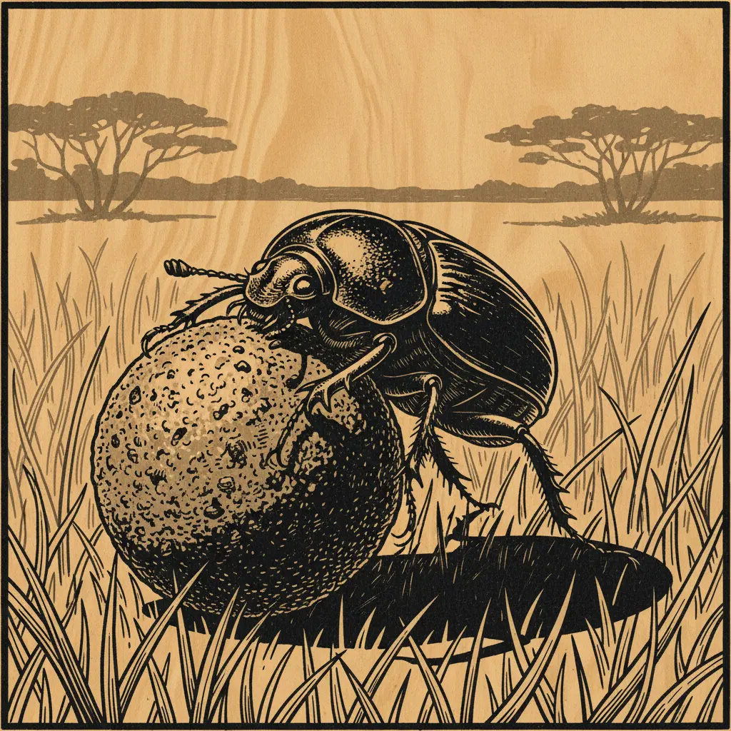 Un escarabajo negro usa sus patas delanteras para formar una bola perfecta en el suelo.