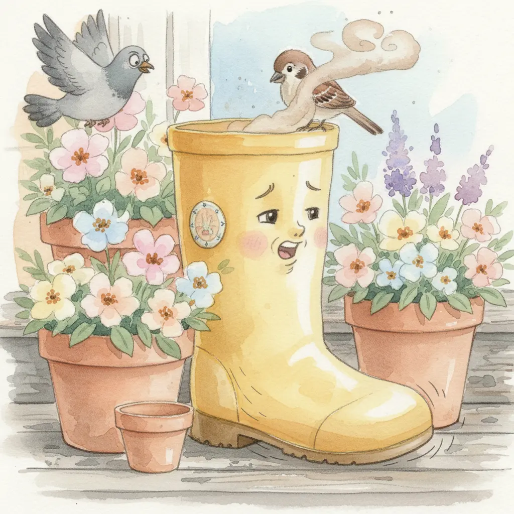 Charquito la bota intenta hacer polvo para un gorrión.