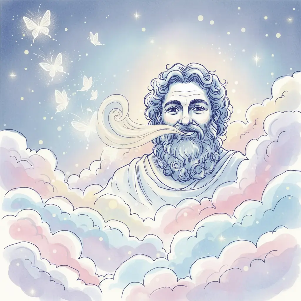 Zeus, el poderoso señor del cielo, sopla suavemente desde sus nubes.