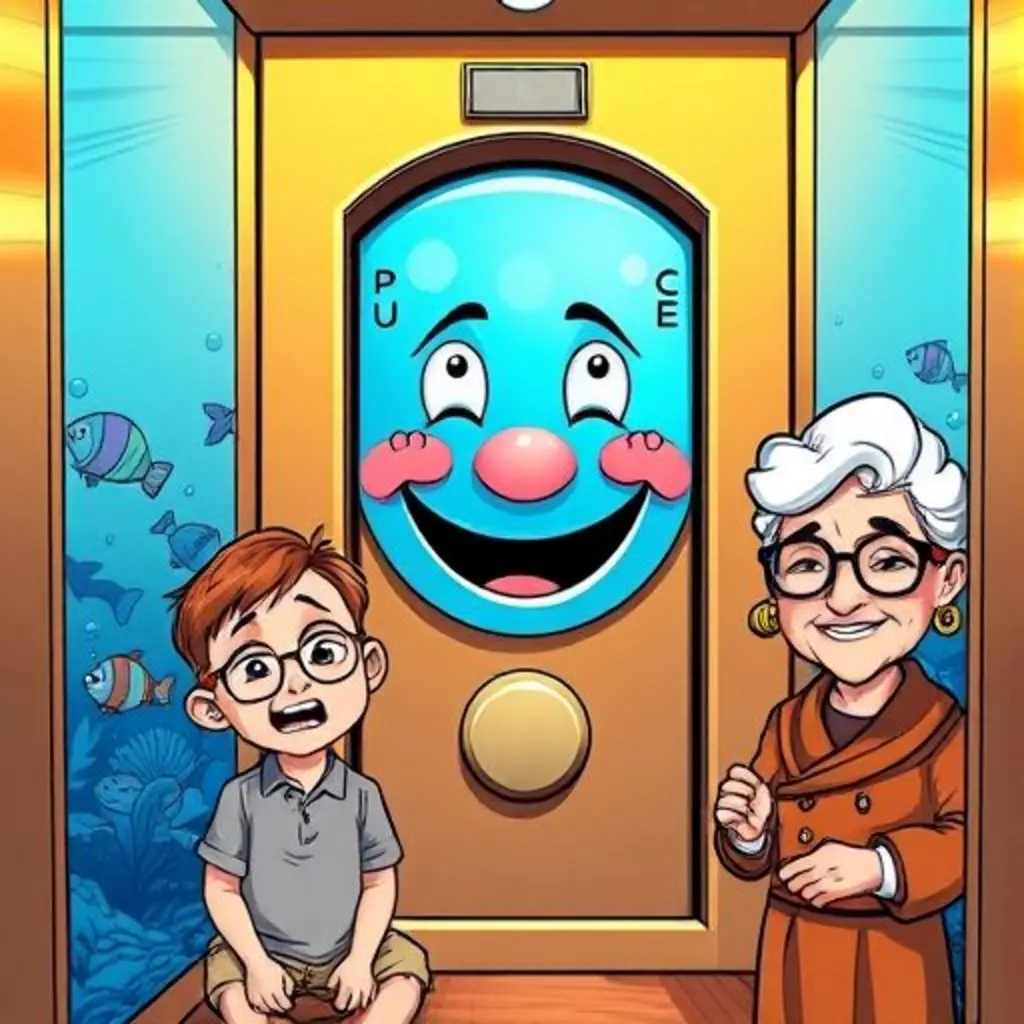 El ascensor se convierte en un océano azul, y un niño triste sonríe.