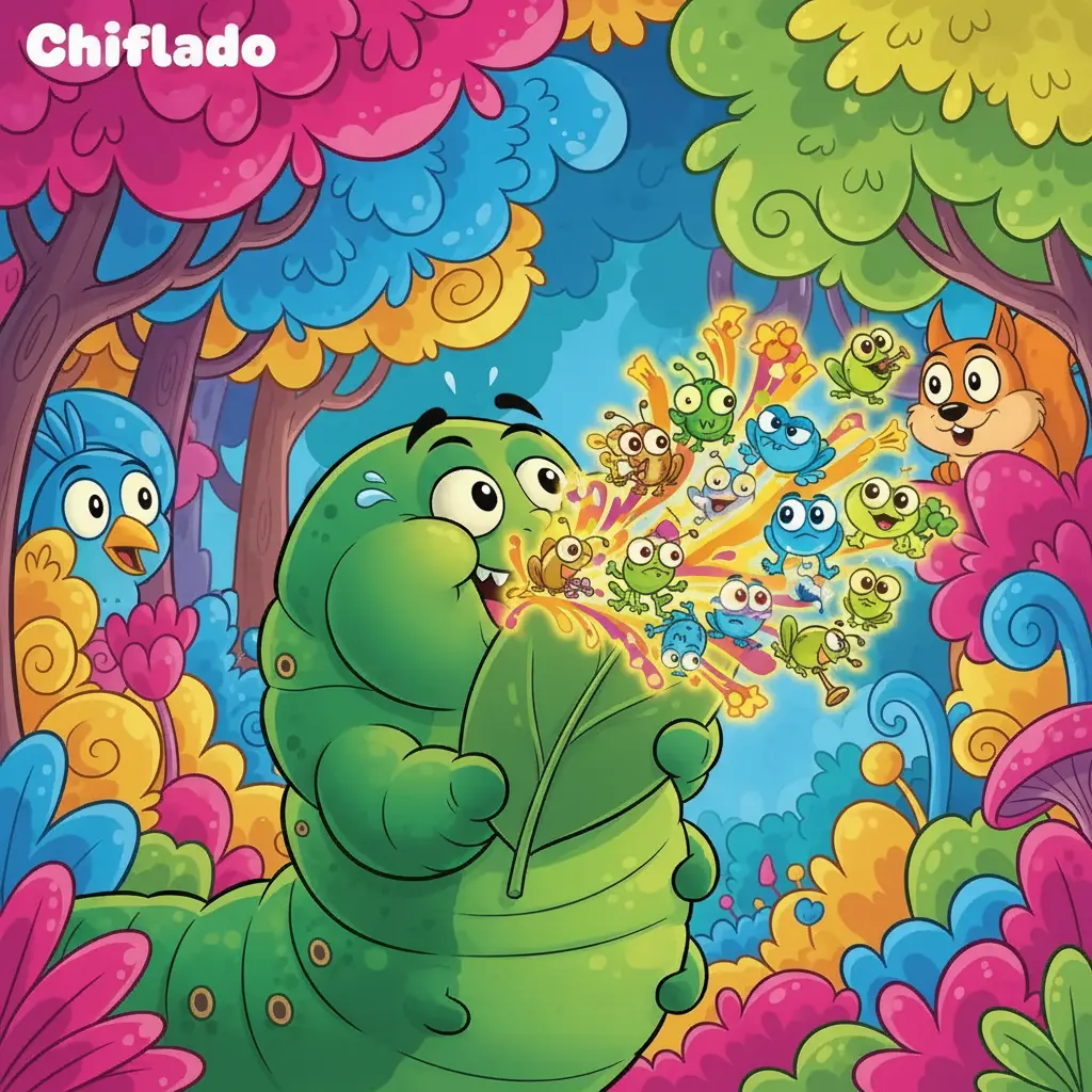 La oruga sigue comiendo y su voz se vuelve un coro de grillos y ranas desafinados.