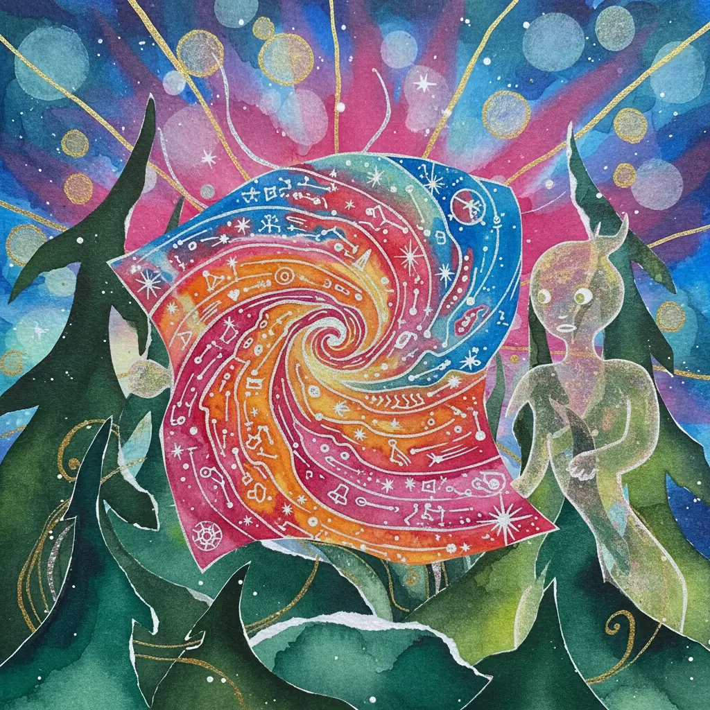 La criatura astuta le ofrece a Brillo un mapa mágico que cambia de forma y colores vibrantes.