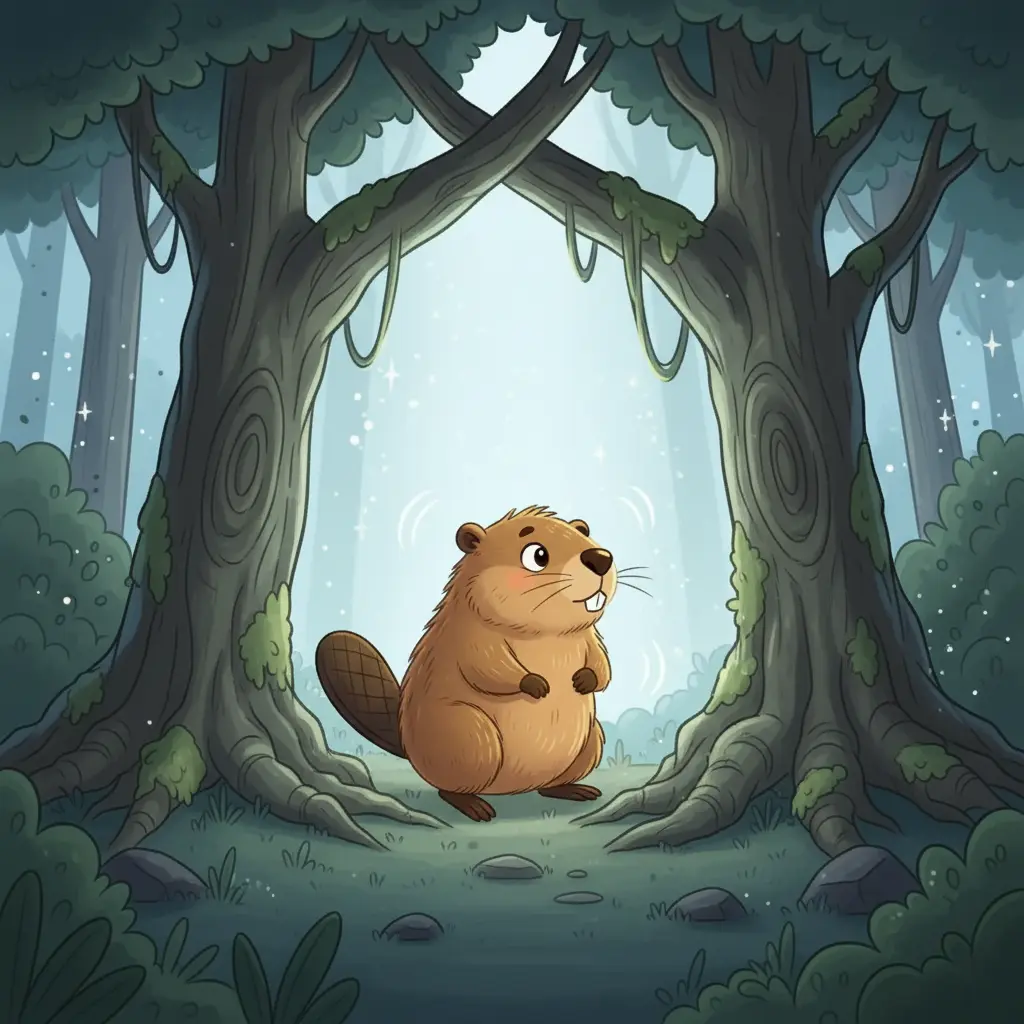 Damián camina solo por un bosque iluminado por el sol, sintiendo curiosidad.