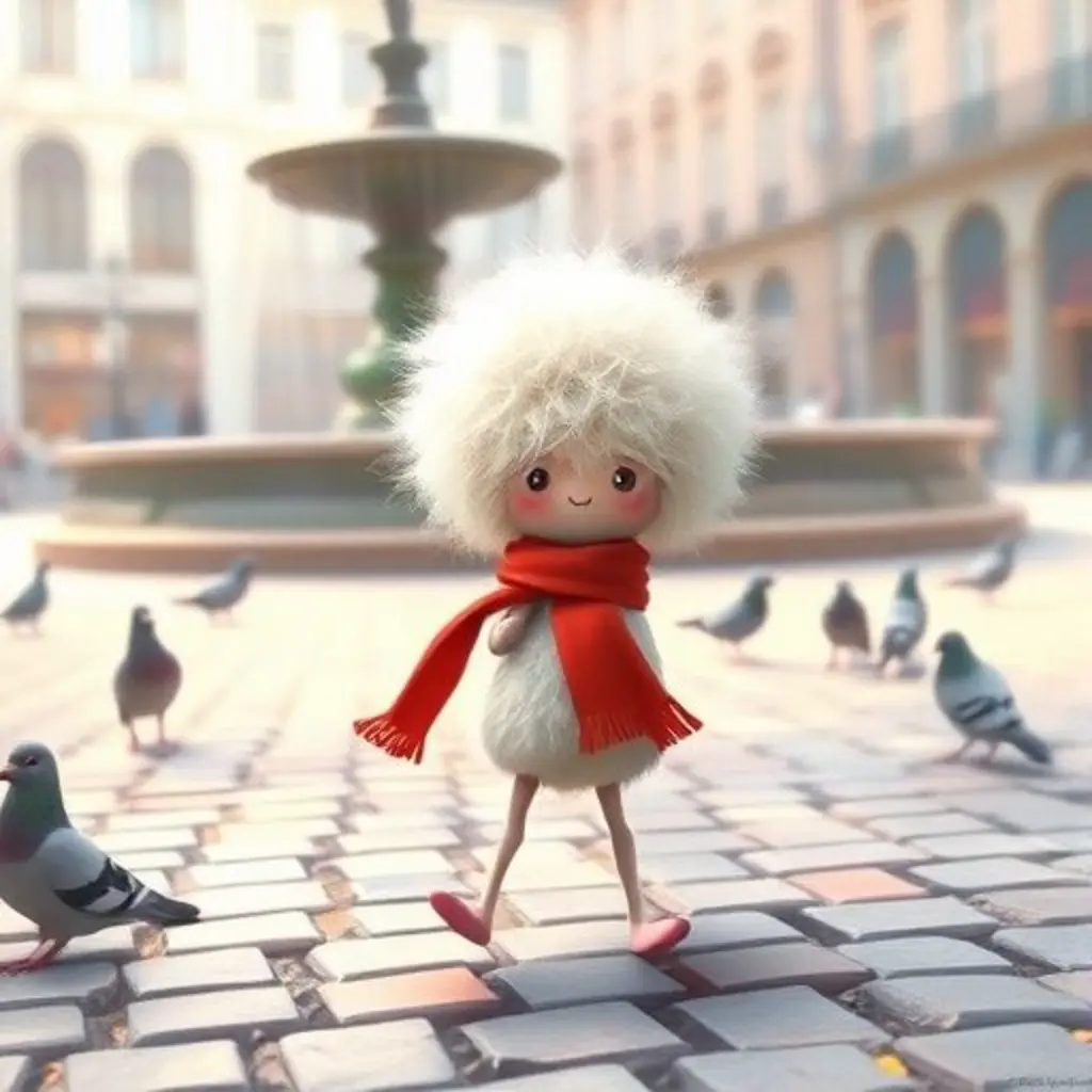 Mino, una semillita, camina contento en la plaza.