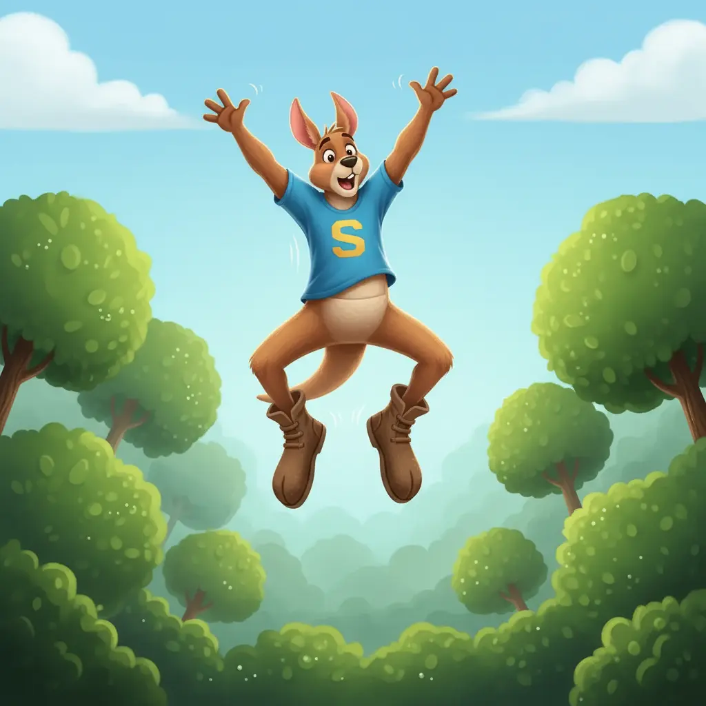 La seta catapulta a Saltarín hacia arriba, rebotando entre las copas de los árboles.