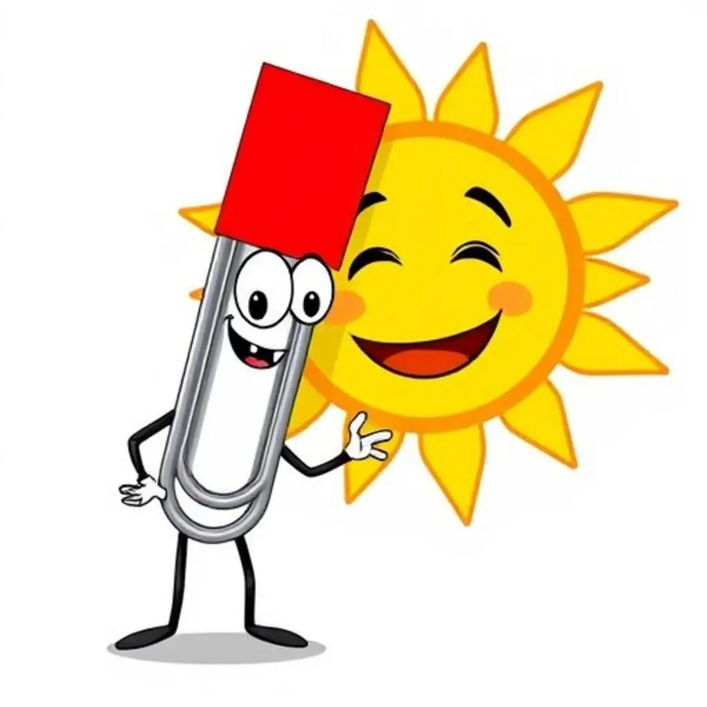 Un papel rojo se sujeta al dibujo del sol triste, que ahora sonríe.