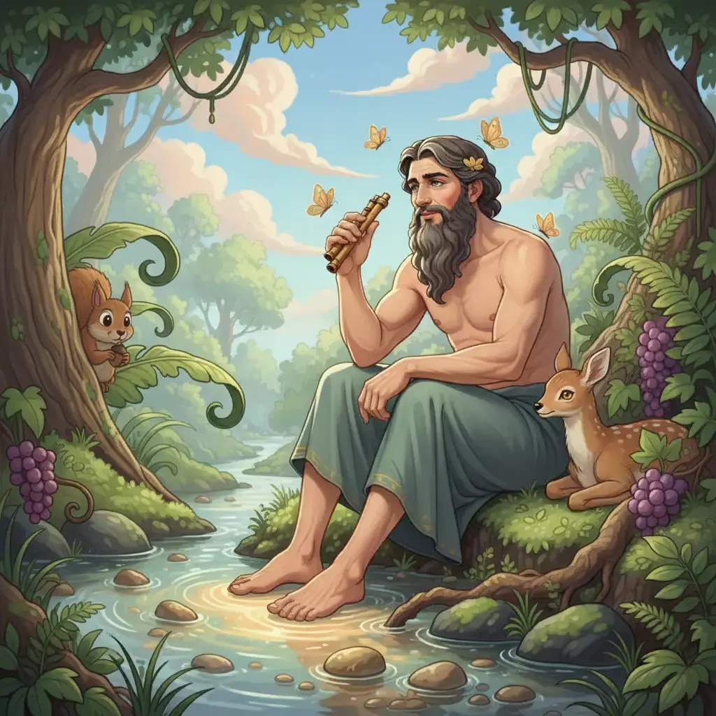 Dionisio, el dios de la alegría, observaba a los animalitos del bosque esconderse de sus ruidosas fiestas.