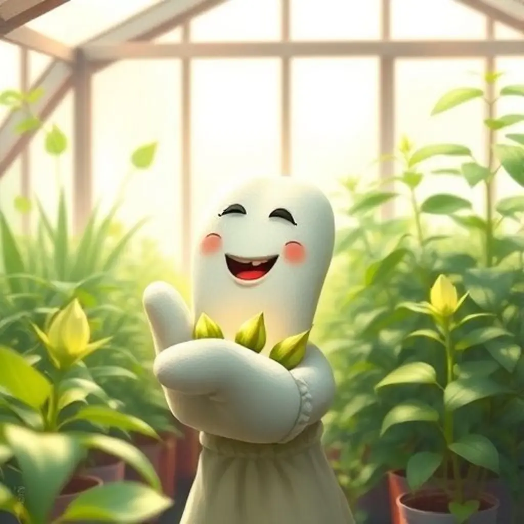 Dedito abraza felizmente semillas que brotan en el invernadero.