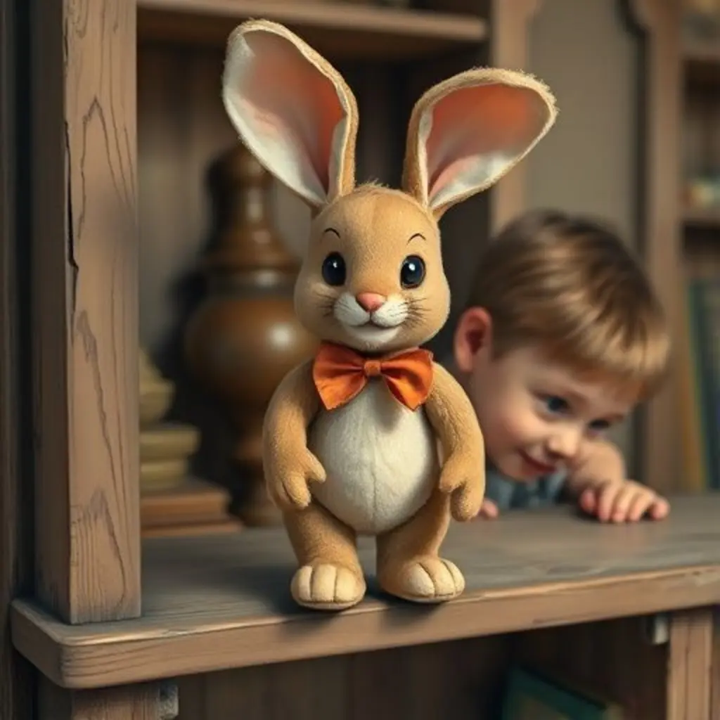 Tic-Tac, un conejito bailarín, se mueve mágicamente al lado de un niño llamado Leo en una tienda antigua.