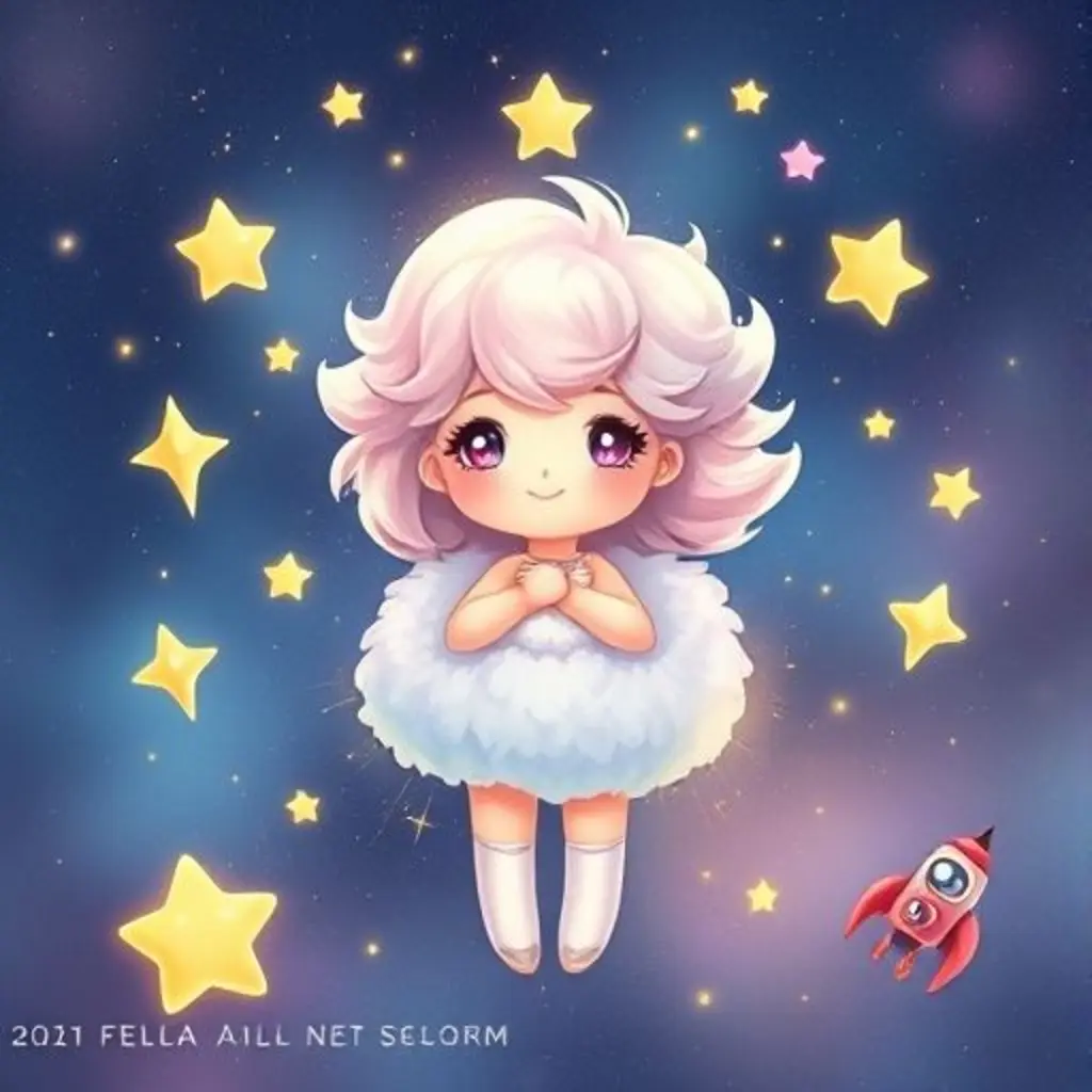 Centella, ahora llena de confianza, brilla en el espacio rodeada de estrellas y naves de juguete agradecidas.