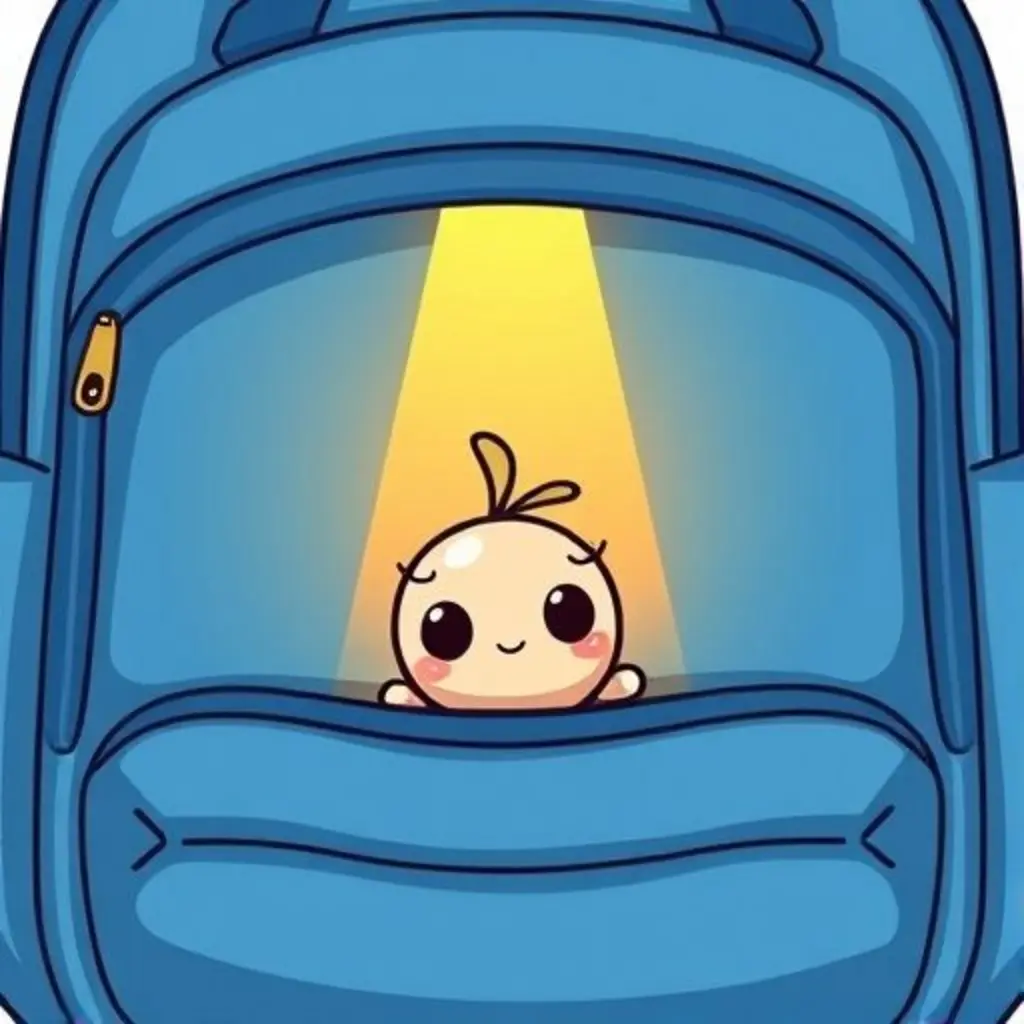 Chispita, una piedrita brillante, duerme en una mochila azul.