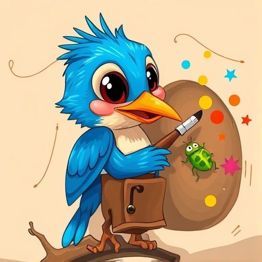 Barrito pinta su nido con el pico, mientras un escarabajo lo observa con curiosidad.