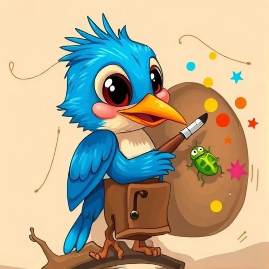 Barrito pinta su nido con el pico, mientras un escarabajo lo observa con curiosidad.