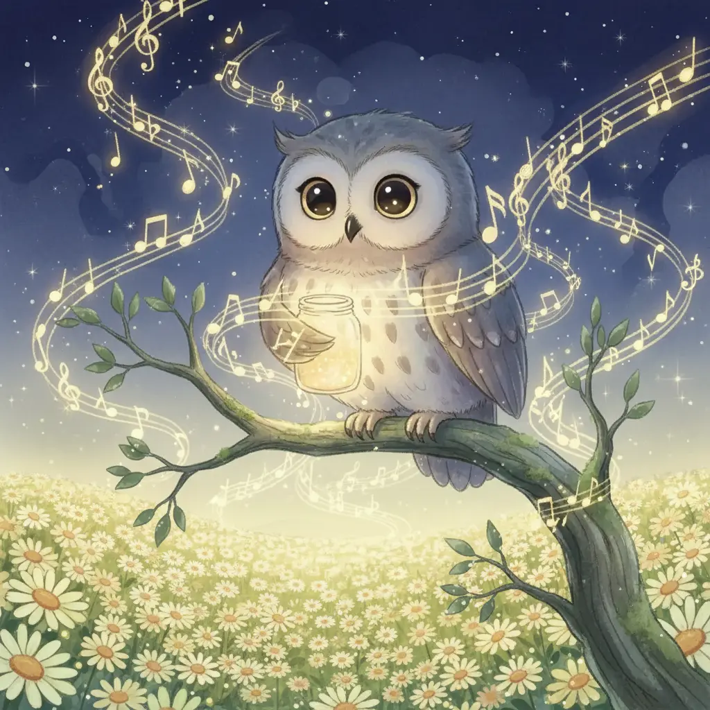 Flores que florecen con notas musicales llenando el valle de color.