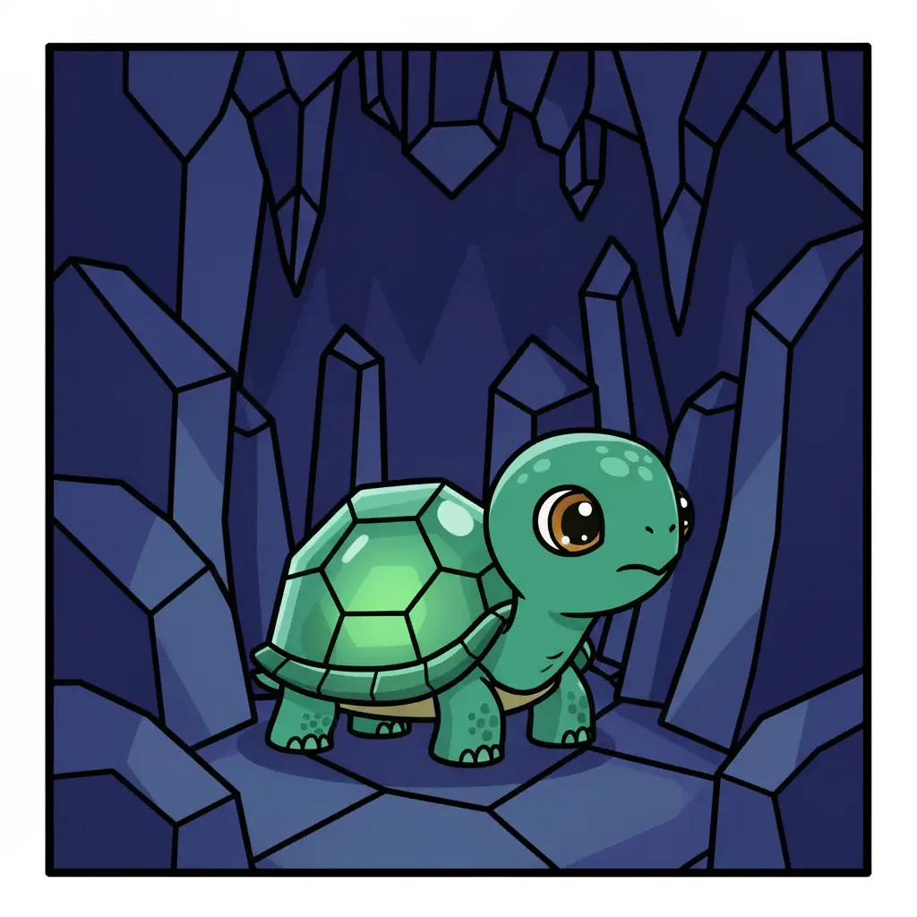 Mira dentro de la grieta, su caparazón roza las paredes de piedra oscura.