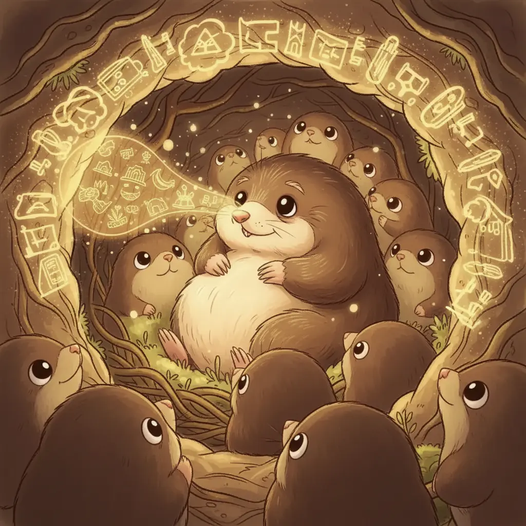 Otros topos se reúnen para ver las historias de luz de Excavino.