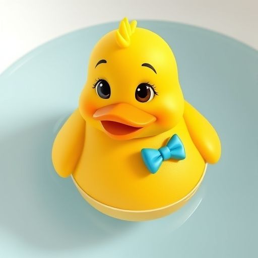 Pío, el patito de goma, flotando pensativo en la bañera.
