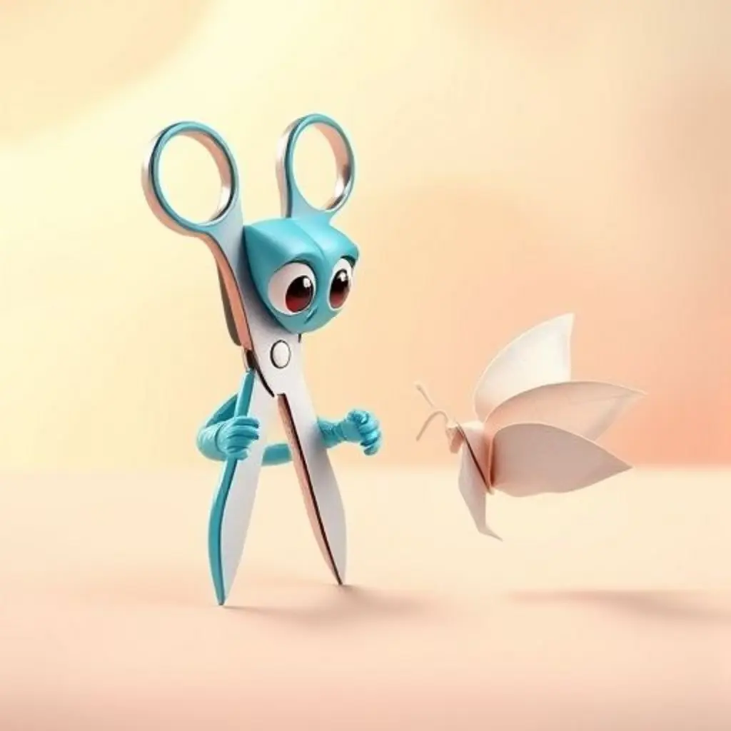 Cortito orgulloso, viendo un insecto de origami con alas curvadas.